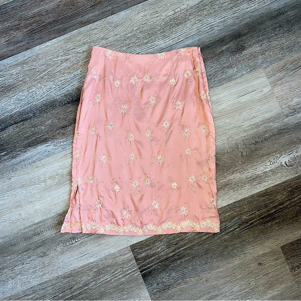 Metallic embroidered silk floral Y2K skirt